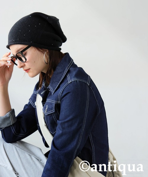 antiqua（アンティカ）の「パール付きニット帽（ニットキャップ/ビーニー・レディース・グレー/ブラック・ONESIZE）」の4枚目の写真