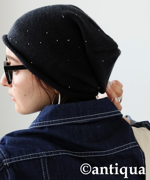 antiqua（アンティカ）の「パール付きニット帽（ニットキャップ/ビーニー・レディース・グレー/ブラック・ONESIZE）」の5枚目の写真