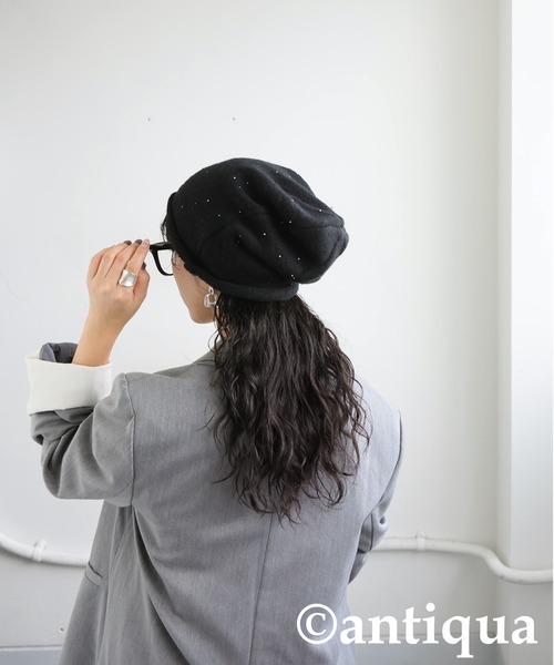 antiqua（アンティカ）の「パール付きニット帽（ニットキャップ/ビーニー・レディース・グレー/ブラック・ONESIZE）」の7枚目の写真