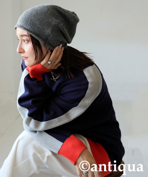 antiqua（アンティカ）の「パール付きニット帽（ニットキャップ/ビーニー・レディース・グレー/ブラック・ONESIZE）」の10枚目の写真