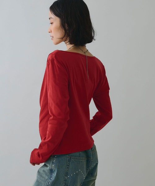 ELLEgirl（エルガール）の「ドレープオフショルトップス【ELLEgirl/エルガール】（Tシャツ/カットソー・レディース・オフホワイト/ブラック/レッド・FREE）」の8枚目の写真