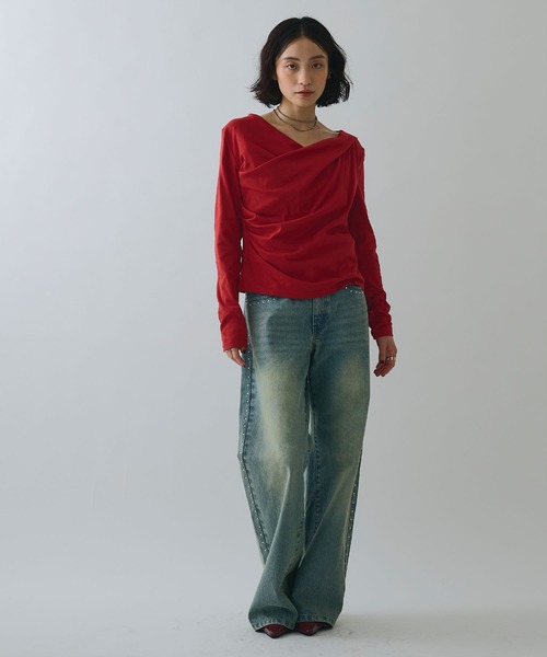 ELLEgirl（エルガール）の「ドレープオフショルトップス【ELLEgirl/エルガール】（Tシャツ/カットソー・レディース・オフホワイト/ブラック/レッド・FREE）」の14枚目の写真