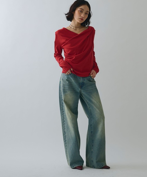 ELLEgirl（エルガール）の「ドレープオフショルトップス【ELLEgirl/エルガール】（Tシャツ/カットソー・レディース・オフホワイト/ブラック/レッド・FREE）」の15枚目の写真