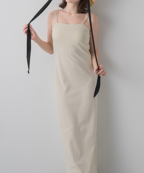 muku（ムク）の「LONG CAMISOLE ONEPIECE/DOUBLE STRAP（ワンピース・レディース・アイボリー/ブラック・FREE/SMALL）」の9枚目の写真
