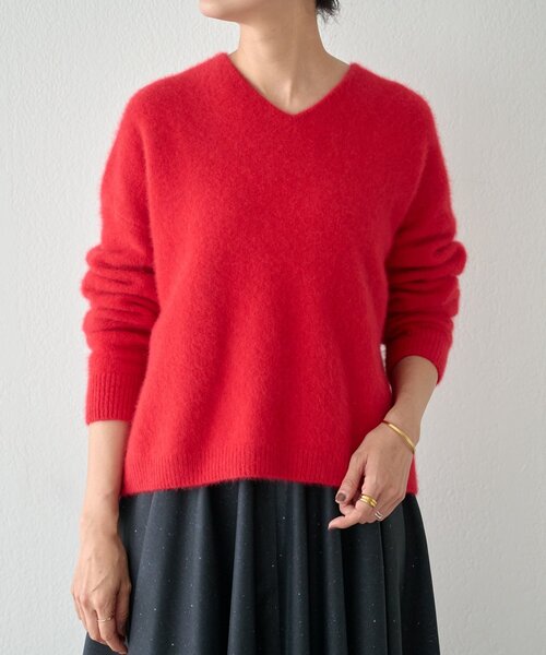 BEARDSLEY（ビアズリー）の「FOXウールVネックニット（ニット/セーター・レディース・ホワイト/ライトグレー/レッド・FREE）」の5枚目の写真