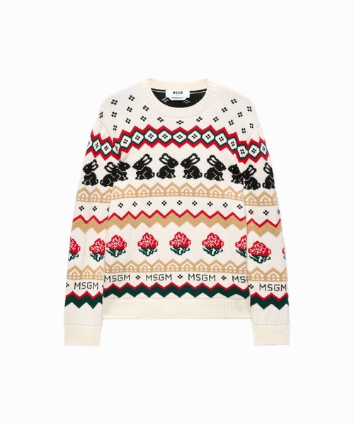 MSGM(エムエスジーエム)の「MSGM BUNNIES フェアアイル ジャガードニット(ニット/セーター・レディース・オフホワイト・S)」の1枚目の写真