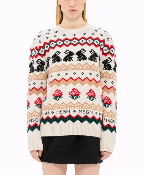 MSGM(エムエスジーエム)の「MSGM BUNNIES フェアアイル ジャガードニット(ニット/セーター・レディース・オフホワイト・S)」の2枚目の写真