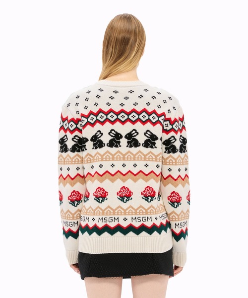 MSGM(エムエスジーエム)の「MSGM BUNNIES フェアアイル ジャガードニット(ニット/セーター・レディース・オフホワイト・S)」の3枚目の写真