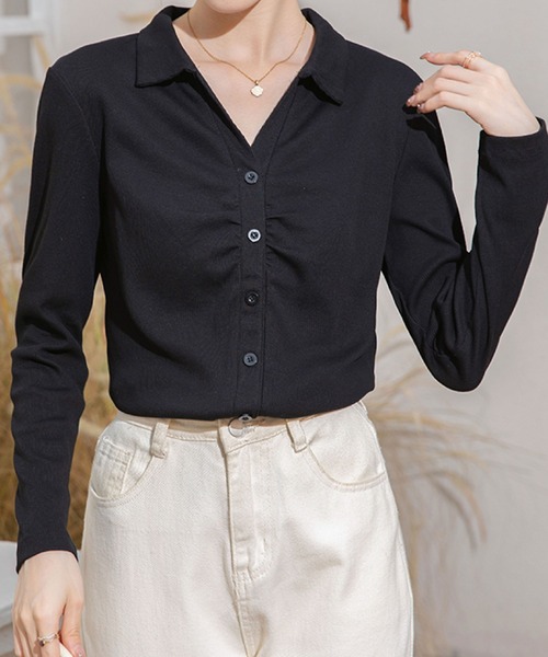 2ly2(トゥーリートゥー)の「くしゅデザインシャツカットソー(Tシャツ/カットソー・レディース・グレー/ブラック・FREE)」の11枚目の写真