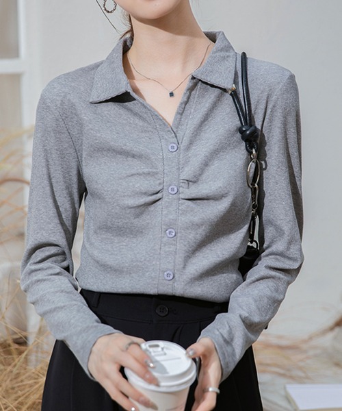 2ly2(トゥーリートゥー)の「くしゅデザインシャツカットソー(Tシャツ/カットソー・レディース・グレー/ブラック・FREE)」の18枚目の写真