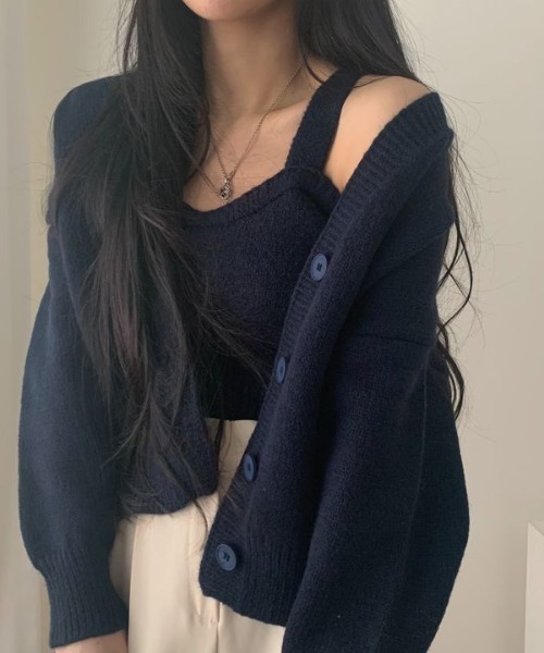 cammie(キャミー)の「ニットビスチェ×カーディガンセット(アンサンブル・レディース・アイボリー/モカ/ブルー・F)」の3枚目の写真