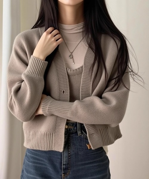 cammie(キャミー)の「ニットビスチェ×カーディガンセット(アンサンブル・レディース・アイボリー/モカ/ブルー・F)」の14枚目の写真