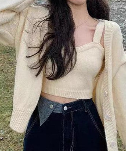 cammie(キャミー)の「ニットビスチェ×カーディガンセット(アンサンブル・レディース・アイボリー/モカ/ブルー・F)」の7枚目の写真