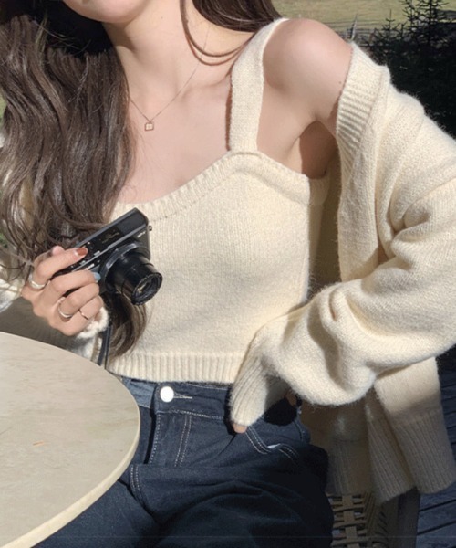 cammie(キャミー)の「ニットビスチェ×カーディガンセット(アンサンブル・レディース・アイボリー/モカ/ブルー・F)」の8枚目の写真