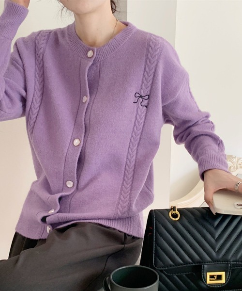 Miniministore(ミニミニストア)の「リボンワンポイントニットカーディガン秋冬(ニット/セーター・レディース・アイボリー/グレー/レッド/ピンク/ラベンダー・FREE)」の3枚目の写真