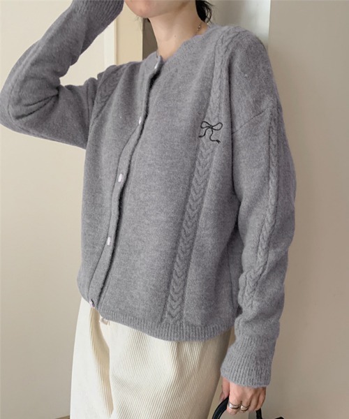 Miniministore(ミニミニストア)の「リボンワンポイントニットカーディガン秋冬(ニット/セーター・レディース・アイボリー/グレー/レッド/ピンク/ラベンダー・FREE)」の15枚目の写真