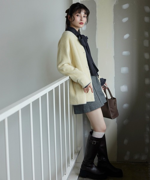 接結メタルボタンミニフェザーニットコート（ノーカラージャケット