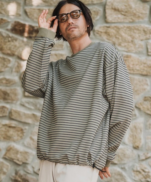 CAMBIO(カンビオ)の「mlt5434-ピンボーダードローコードカットソー(Tシャツ/カットソー・メンズ・ホワイト×グレー/ホワイト×ブラウン/ベージュ系その他/ブラック×ホワイト・M/L/XL)」の4枚目の写真