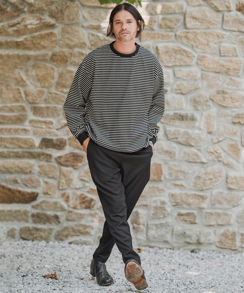 CAMBIO(カンビオ)の「mlt5434-ピンボーダードローコードカットソー(Tシャツ/カットソー・メンズ・ホワイト×グレー/ホワイト×ブラウン/ベージュ系その他/ブラック×ホワイト・M/L/XL)」の13枚目の写真