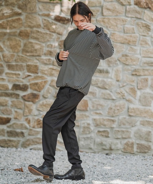 CAMBIO(カンビオ)の「mlt5434-ピンボーダードローコードカットソー(Tシャツ/カットソー・メンズ・ホワイト×グレー/ホワイト×ブラウン/ベージュ系その他/ブラック×ホワイト・M/L/XL)」の14枚目の写真