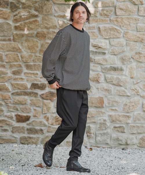 CAMBIO(カンビオ)の「mlt5434-ピンボーダードローコードカットソー(Tシャツ/カットソー・メンズ・ホワイト×グレー/ホワイト×ブラウン/ベージュ系その他/ブラック×ホワイト・M/L/XL)」の15枚目の写真