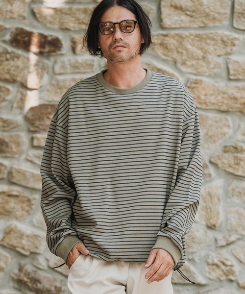 CAMBIO(カンビオ)の「mlt5434-ピンボーダードローコードカットソー(Tシャツ/カットソー・メンズ・ホワイト×グレー/ホワイト×ブラウン/ベージュ系その他/ブラック×ホワイト・M/L/XL)」の16枚目の写真