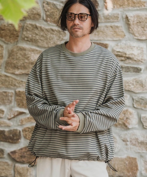 CAMBIO(カンビオ)の「mlt5434-ピンボーダードローコードカットソー(Tシャツ/カットソー・メンズ・ホワイト×グレー/ホワイト×ブラウン/ベージュ系その他/ブラック×ホワイト・M/L/XL)」の17枚目の写真