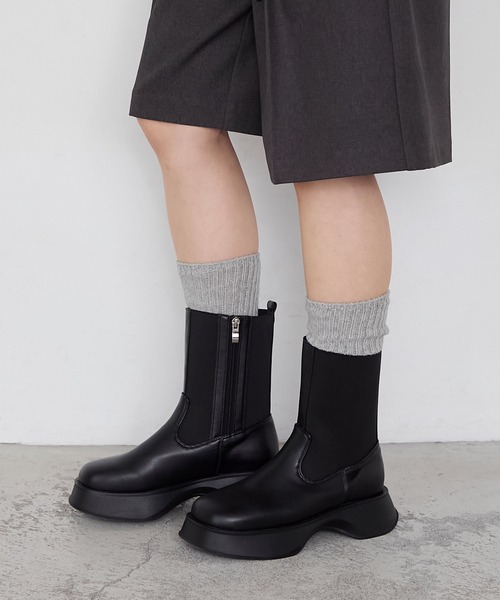 セール】【forksy.】ボリュームソールサイドゴアジップアップショート