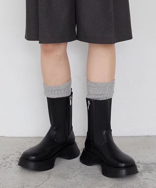 セール】【forksy.】ボリュームソールサイドゴアジップアップショート