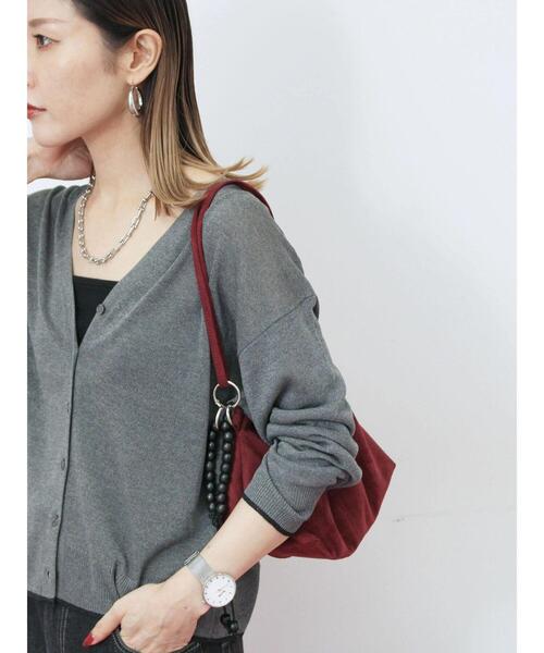 Samansa Mos2 blue(サマンサモスモスブルー)の「配色Vネックカーディガン(カーディガン/ボレロ・レディース・シルバーグレー/ベージュ/チャコールグレー・F)」の8枚目の写真