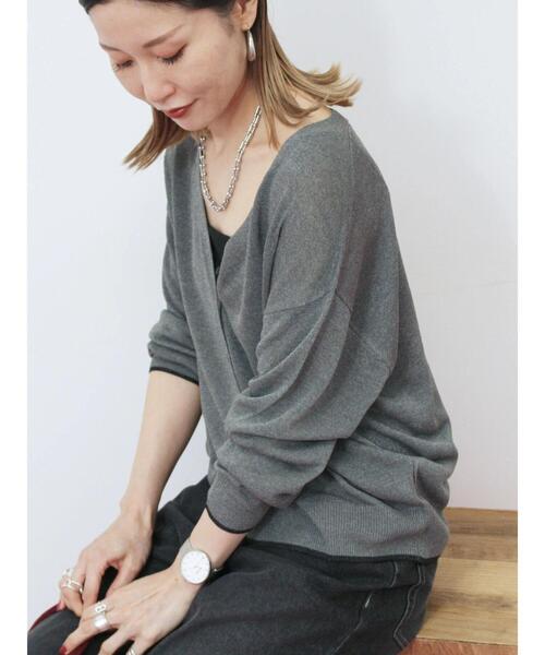 Samansa Mos2 blue(サマンサモスモスブルー)の「配色Vネックカーディガン(カーディガン/ボレロ・レディース・シルバーグレー/ベージュ/チャコールグレー・F)」の13枚目の写真