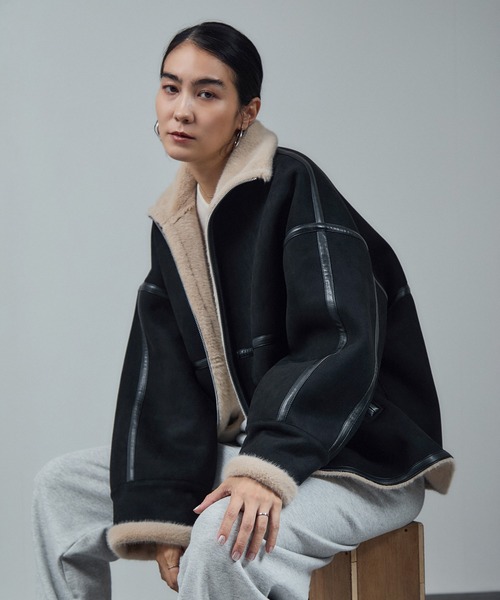 ⭐︎まるす⭐︎ ADAM ET ROPE' フェイクムートンジャケット ADAM ET ROPÉ FEMME(アダム エ ロペ ファム) / フェイクムートン