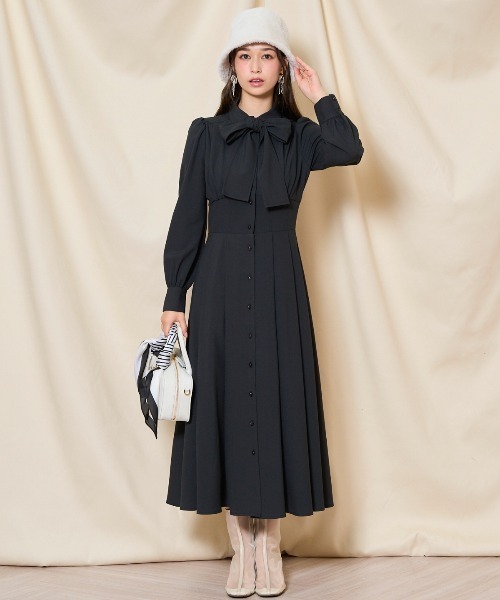 最終値下げ　phlannel ウールワンピース　ベスト　ジレ　レイヤード セール】リボンタイコルセットシャツワンピース（ワンピース