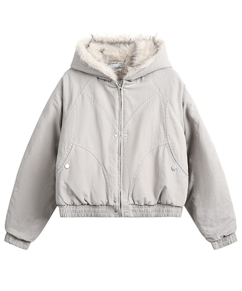 AMAJI(アマジ)の「フード付きエコファーワークブルゾン(ブルゾン・レディース・ライトグレー/ブラック・MEDIUM/LARGE)」の17枚目の写真