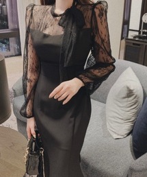 【結婚式・二次会】リボンネックシアースリーブドレス