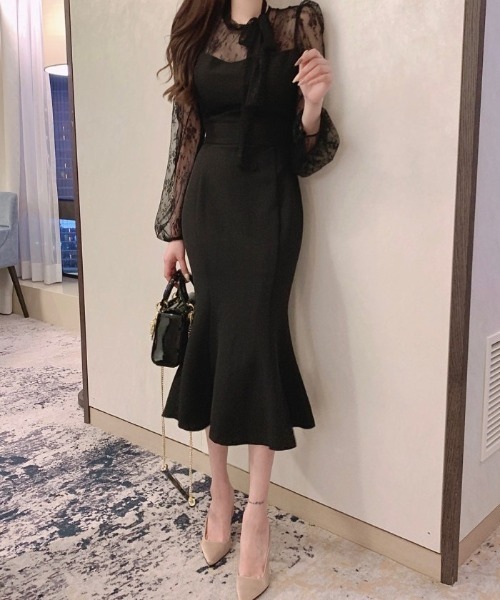 center i(センターアイ)の「【結婚式・二次会】リボンネックシアースリーブドレス(ドレス・レディース・ブラック・FREE)」の2枚目の写真