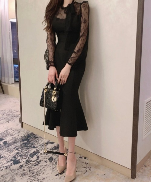 center i(センターアイ)の「【結婚式・二次会】リボンネックシアースリーブドレス(ドレス・レディース・ブラック・FREE)」の3枚目の写真