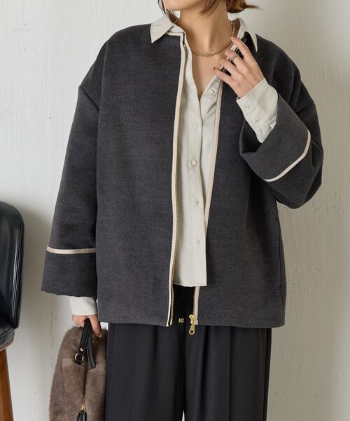 Jena espace merveilleux（ジェナ　エスパスメルヴェイユ）の「【体系カバー】テープラインコクーンコート（その他アウター・レディース・ベージュ/チャコールグレー/グレー・FREE）」の2枚目の写真