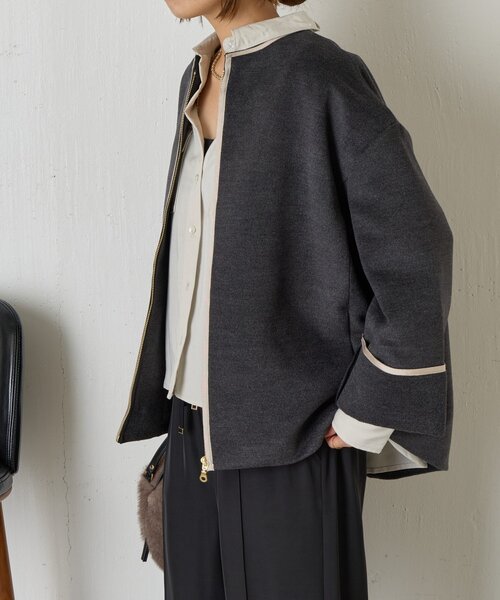 Jena espace merveilleux（ジェナ　エスパスメルヴェイユ）の「【体系カバー】テープラインコクーンコート（その他アウター・レディース・ベージュ/チャコールグレー/グレー・FREE）」の9枚目の写真