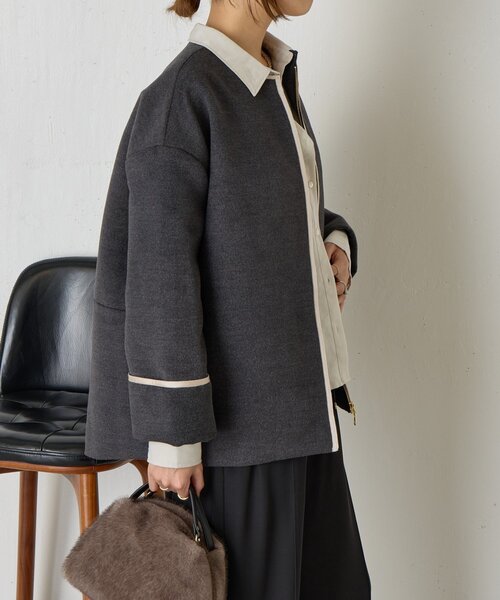 Jena espace merveilleux（ジェナ　エスパスメルヴェイユ）の「【体系カバー】テープラインコクーンコート（その他アウター・レディース・ベージュ/チャコールグレー/グレー・FREE）」の11枚目の写真