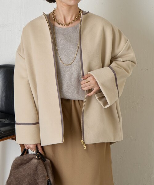 Jena espace merveilleux（ジェナ　エスパスメルヴェイユ）の「【体系カバー】テープラインコクーンコート（その他アウター・レディース・ベージュ/チャコールグレー/グレー・FREE）」の18枚目の写真