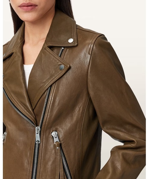ALLSAINTS(オールセインツ)の「DALBY SLIM FIT LEATHER BIKER JACKET | DALBY スリム フィット レザー バイカー ジャケット(ライダースジャケット・レディース・グリーン系その他・4/6/10/12/8)」の4枚目の写真