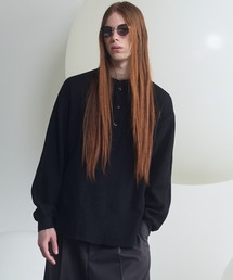 《UNISEX》Prime-Over Henry Neck Long Sleeve Waffle T-Shirt/プライムオーバーヘンリーネックロングスリーブワッフルTシャツ【MAISON SPECIAL/メゾンスペシャル】