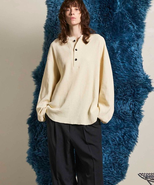 UNISEX》Prime-Over Henry Neck Long Sleeve Waffle T-Shirt/プライム