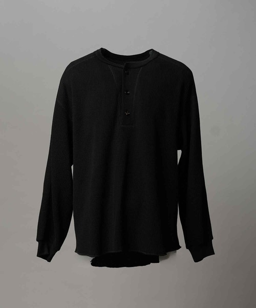 UNISEX》Prime-Over Henry Neck Long Sleeve Waffle T-Shirt/プライム