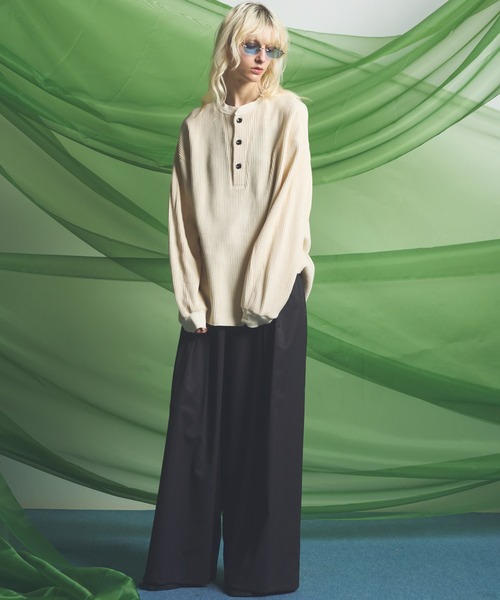UNISEX》Prime-Over Henry Neck Long Sleeve Waffle T-Shirt/プライム