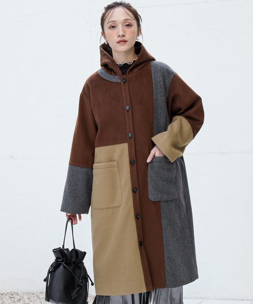 n'OrLABEL(ノアールレーベル)の「『配色メルトンコート』(その他アウター・レディース・ブラウン/ブラック・1/2)」の2枚目の写真