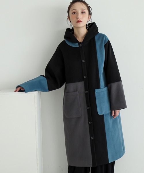 n'OrLABEL(ノアールレーベル)の「『配色メルトンコート』(その他アウター・レディース・ブラウン/ブラック・1/2)」の1枚目の写真