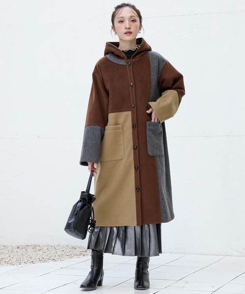 n'OrLABEL(ノアールレーベル)の「『配色メルトンコート』(その他アウター・レディース・ブラウン/ブラック・1/2)」の4枚目の写真