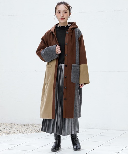 n'OrLABEL(ノアールレーベル)の「『配色メルトンコート』(その他アウター・レディース・ブラウン/ブラック・1/2)」の5枚目の写真